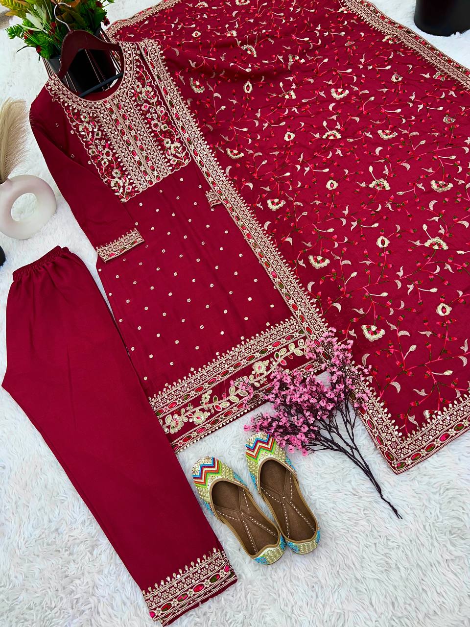 Splendorous Maroon Color Chinnon Coding Coding Salwar Suit By WTW