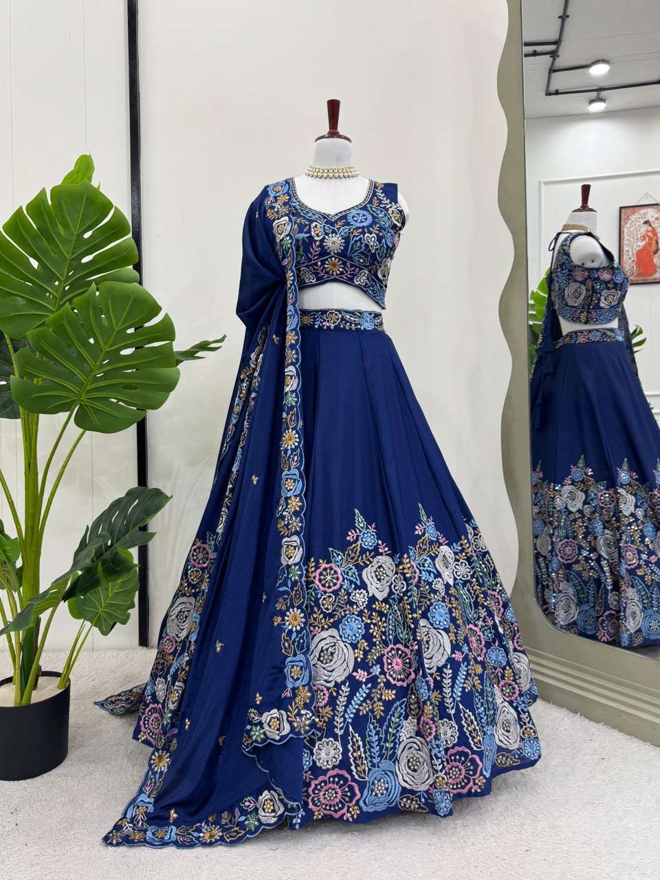 Blue Color Heavy Sequins Work Designer Georgette Trendy Lehenga Choli By WTW