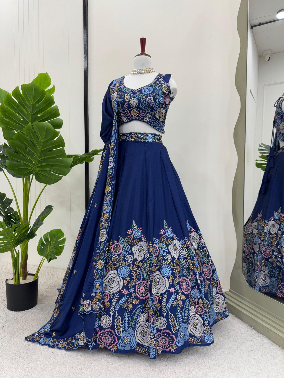 Blue Color Heavy Sequins Work Designer Georgette Trendy Lehenga Choli By WTW
