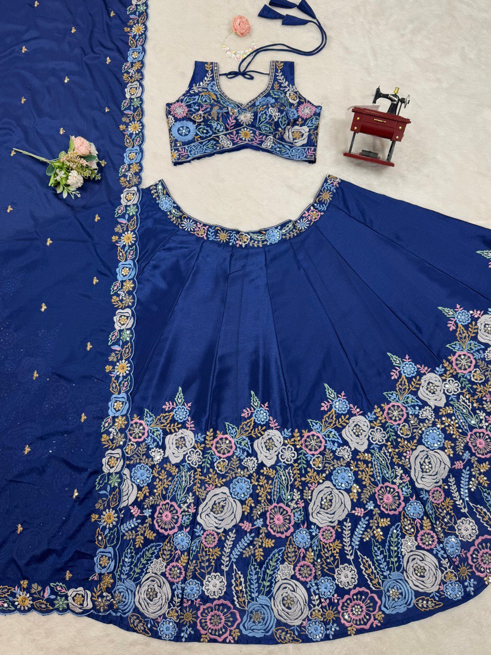 Blue Color Heavy Sequins Work Designer Georgette Trendy Lehenga Choli By WTW