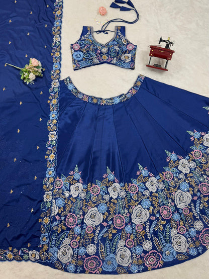 Blue Color Heavy Sequins Work Designer Georgette Trendy Lehenga Choli By WTW