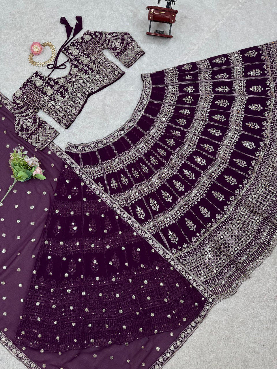 Faux Georgette Semi-stitched Lehenga Choli By WTW