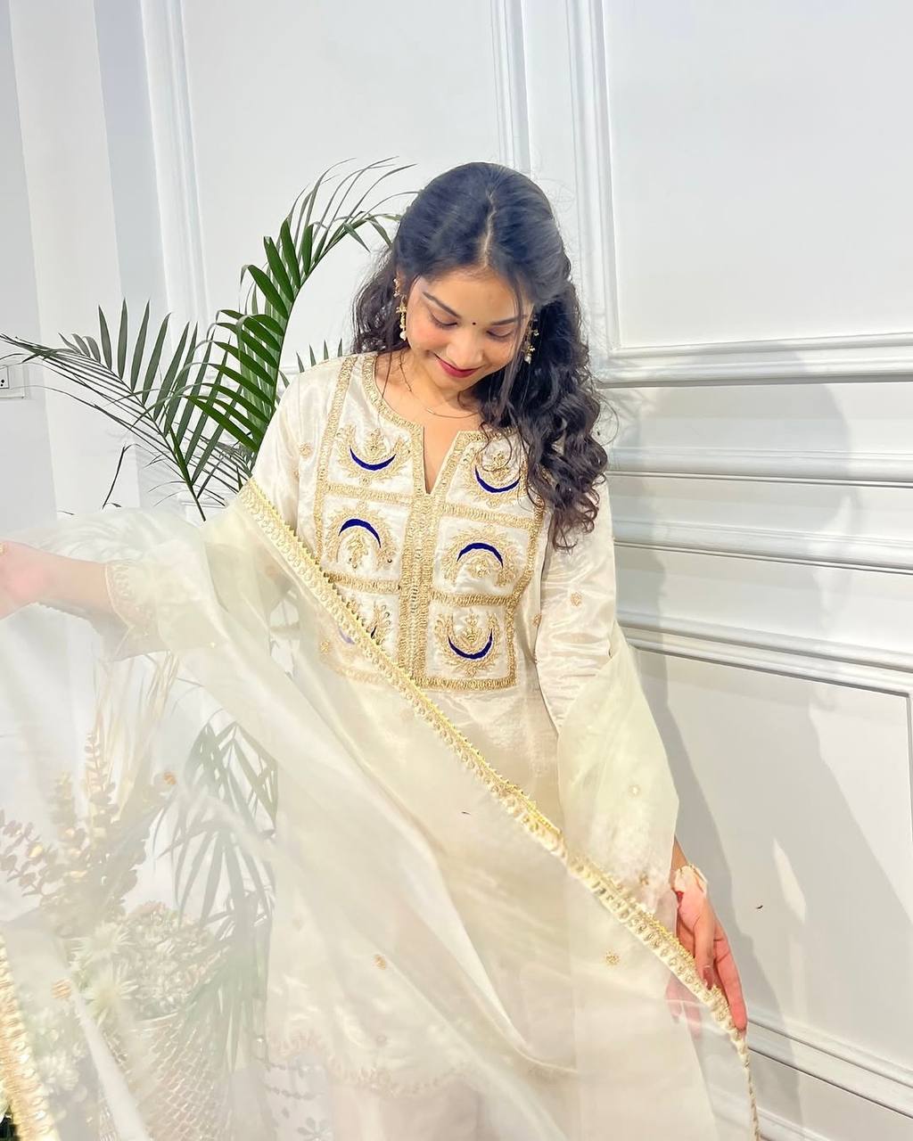 Elegant Heavy Vichitra Silk Set With Embroidered Sequence Work By WTW