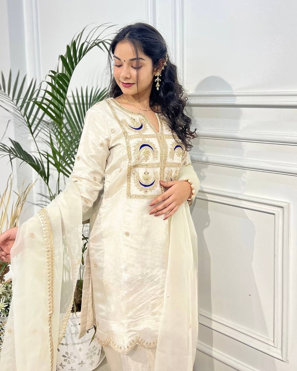 Elegant Heavy Vichitra Silk Set With Embroidered Sequence Work By WTW