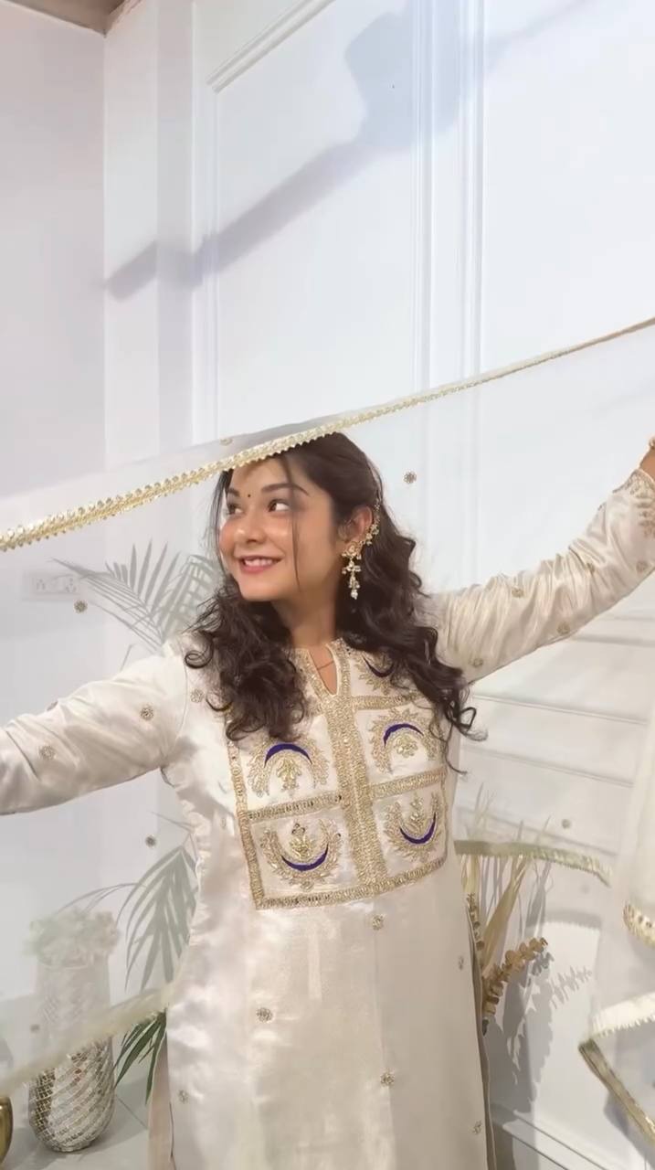 Elegant Heavy Vichitra Silk Set With Embroidered Sequence Work By WTW