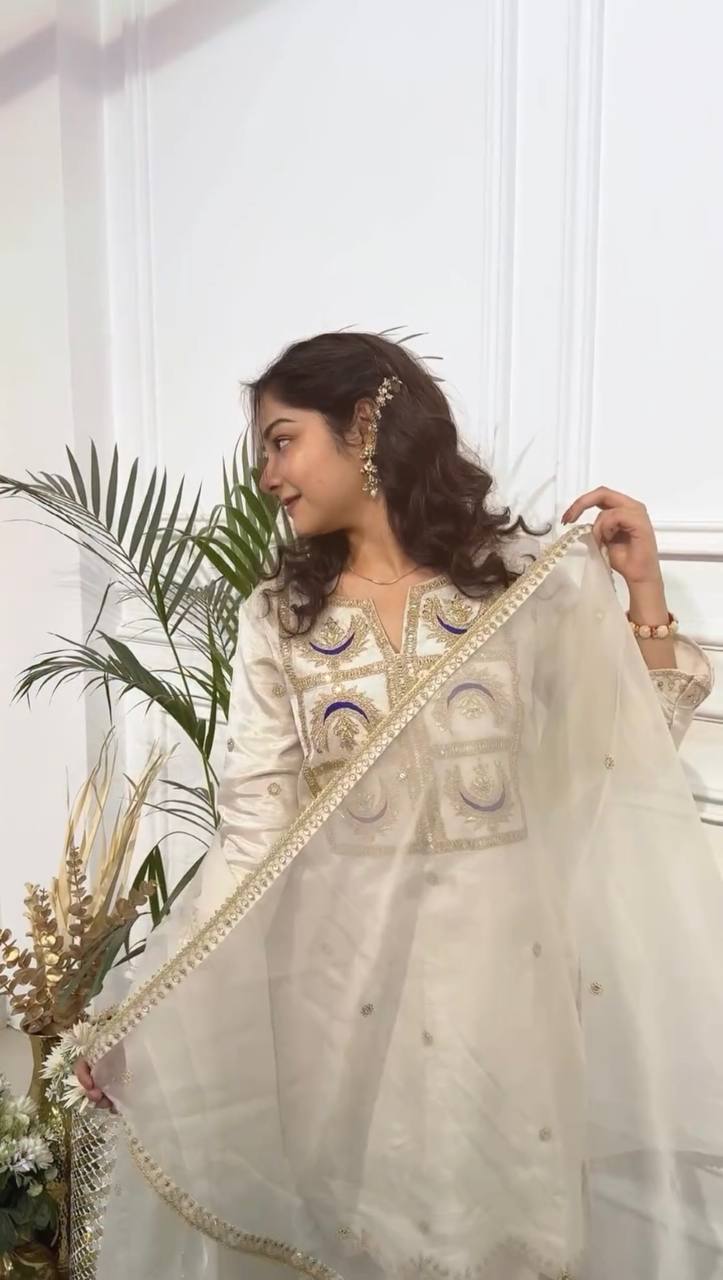 Elegant Heavy Vichitra Silk Set With Embroidered Sequence Work By WTW