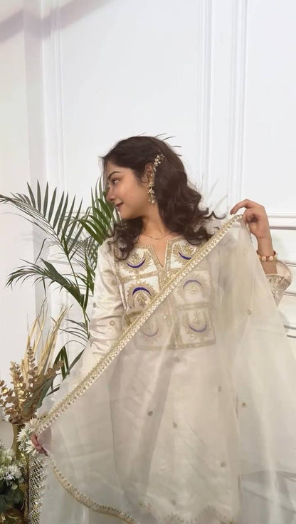 Elegant Heavy Vichitra Silk Set With Embroidered Sequence Work By WTW