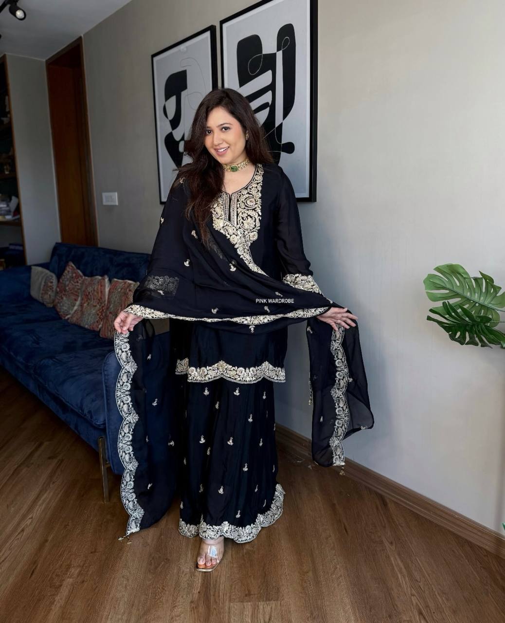 Beautiful Pure Chinnon Silk Sharara Set By WTW