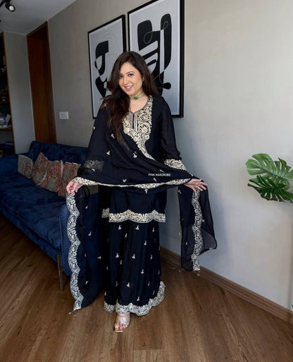 Beautiful Pure Chinnon Silk Sharara Set By WTW