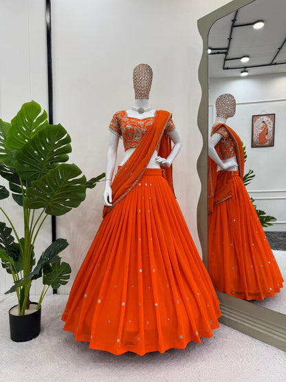 Wedding Special Attractive Orange Color Designer Lehenga Saree By WTW
