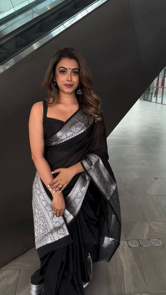 Black Saree In Kota Silk With Weaving Work Designer Indian Saree For Women By WTW