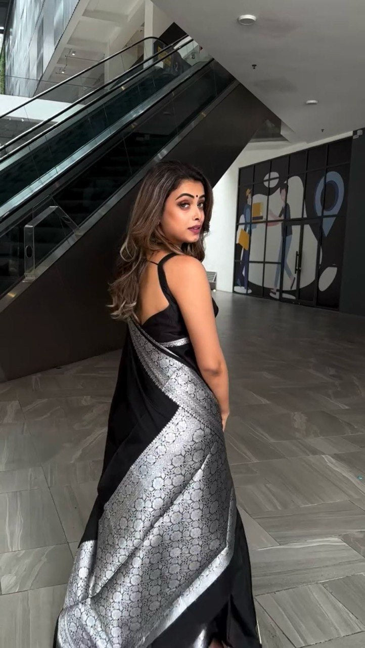 Black Saree In Kota Silk With Weaving Work Designer Indian Saree For Women By WTW