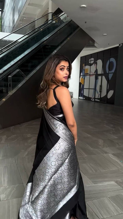 Black Saree In Kota Silk With Weaving Work Designer Indian Saree For Women By WTW