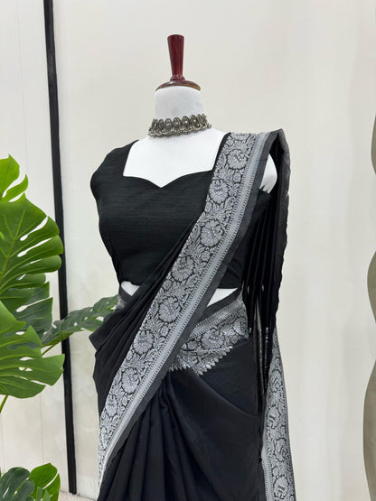 Black Saree In Kota Silk With Weaving Work Designer Indian Saree For Women By WTW