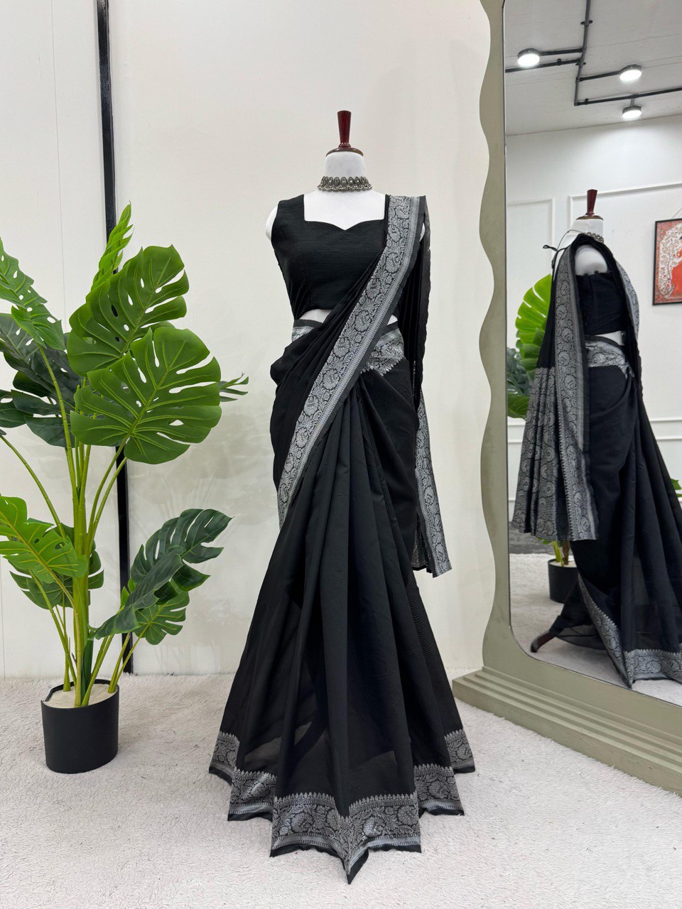 Black Saree In Kota Silk With Weaving Work Designer Indian Saree For Women By WTW