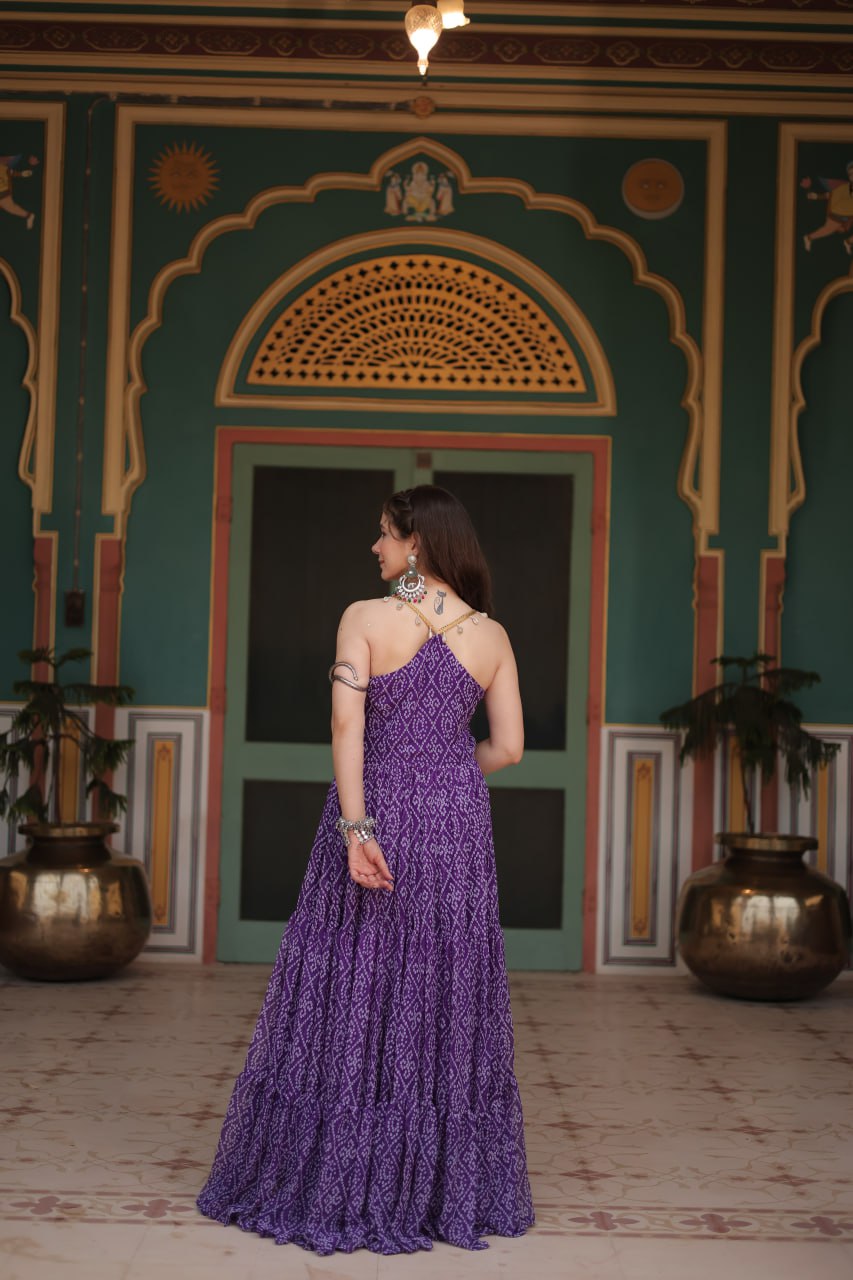 Taneesha Purple Georgette Bandhani Printed Gown By WTW