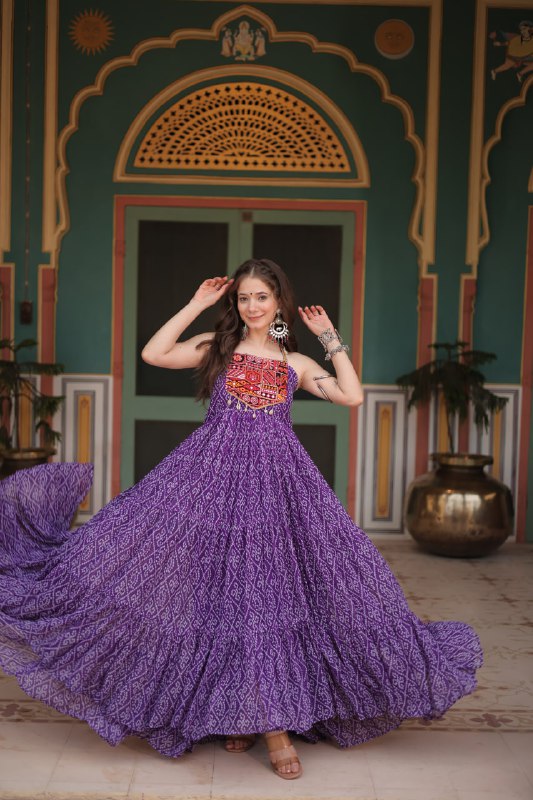 Taneesha Purple Georgette Bandhani Printed Gown By WTW