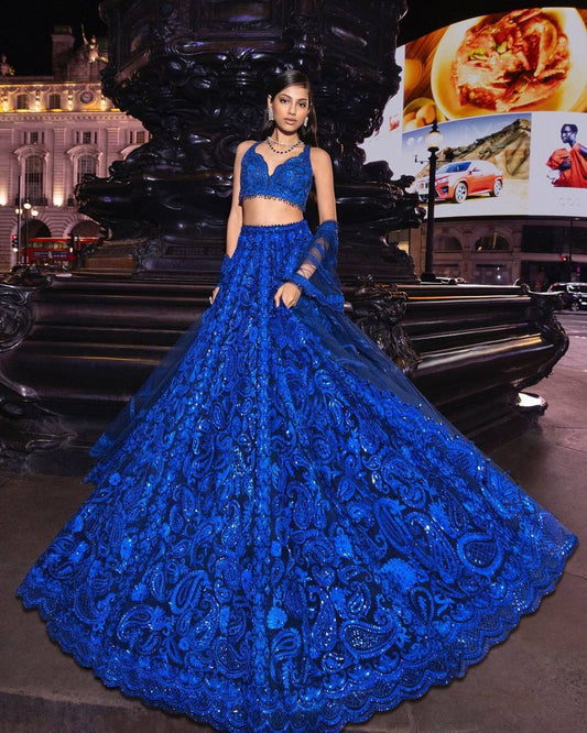 Demanding Sequence Work Blue Color Party Wear Lehenga Choli By WTW