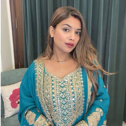 Chinon Silk Blue Colour Anarkali Suit By WTW