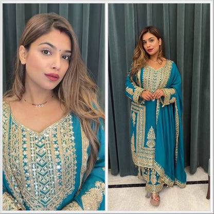 Chinon Silk Blue Colour Anarkali Suit By WTW