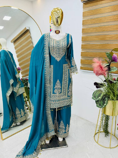 Chinon Silk Blue Colour Anarkali Suit By WTW