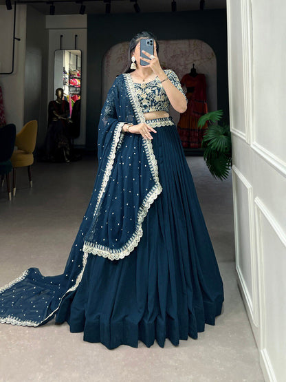 Navy Blue Color Dola Silk Zardosi Work Lehenga Choli By WTW