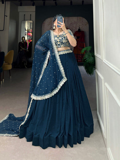 Navy Blue Color Dola Silk Zardosi Work Lehenga Choli By WTW