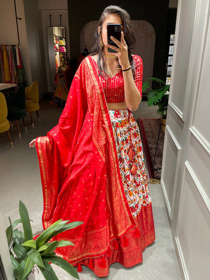 Red Dola Silk Lehenga and Choli By WTW