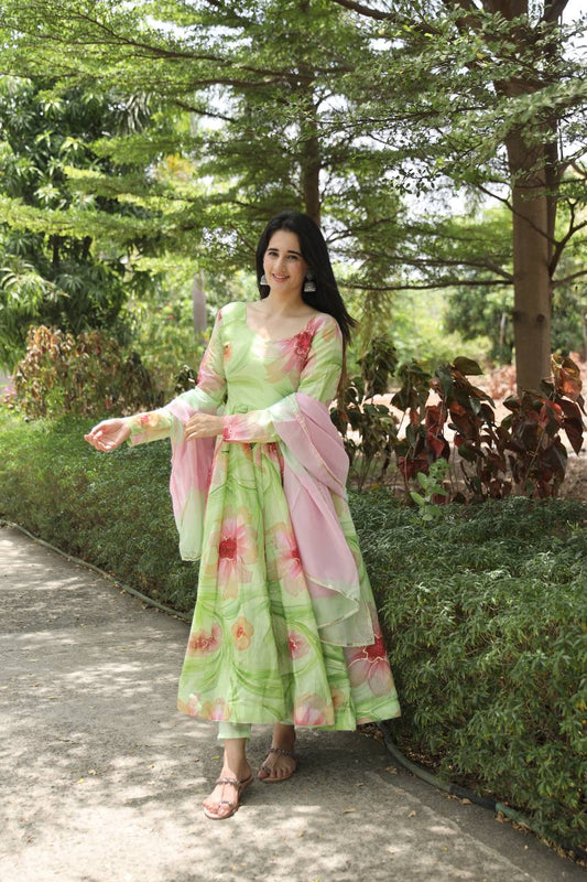 Multicolor Digital Print Muslin Anarkali Set By WTW