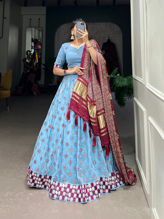 Pretty Sky Blue Georgette Sequins Embroidery Lehenga Choli By WTW