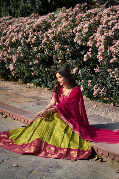 Kanchipuram Pink and Green Combination