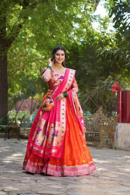 Marathi Style Paithani Silk Orange Lehnga Choli By WTW