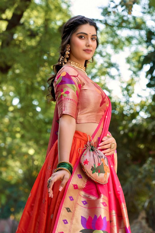 Marathi Style Paithani Silk Orange Lehnga Choli By WTW