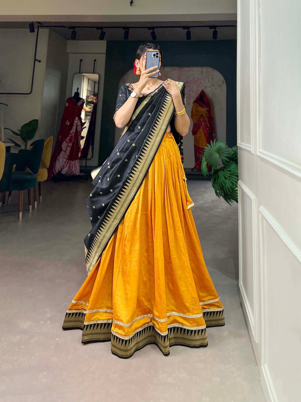 Art Silk Fabric Weaving Work Function Wear Glamorous Lehenga In Yellow Color ByWTW