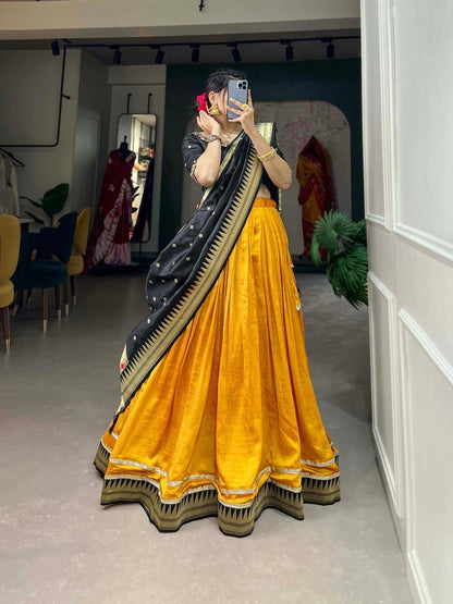 Art Silk Fabric Weaving Work Function Wear Glamorous Lehenga In Yellow Color ByWTW