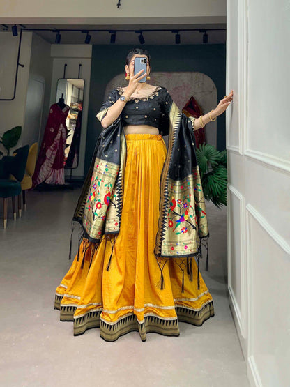 Art Silk Fabric Weaving Work Function Wear Glamorous Lehenga In Yellow Color ByWTW