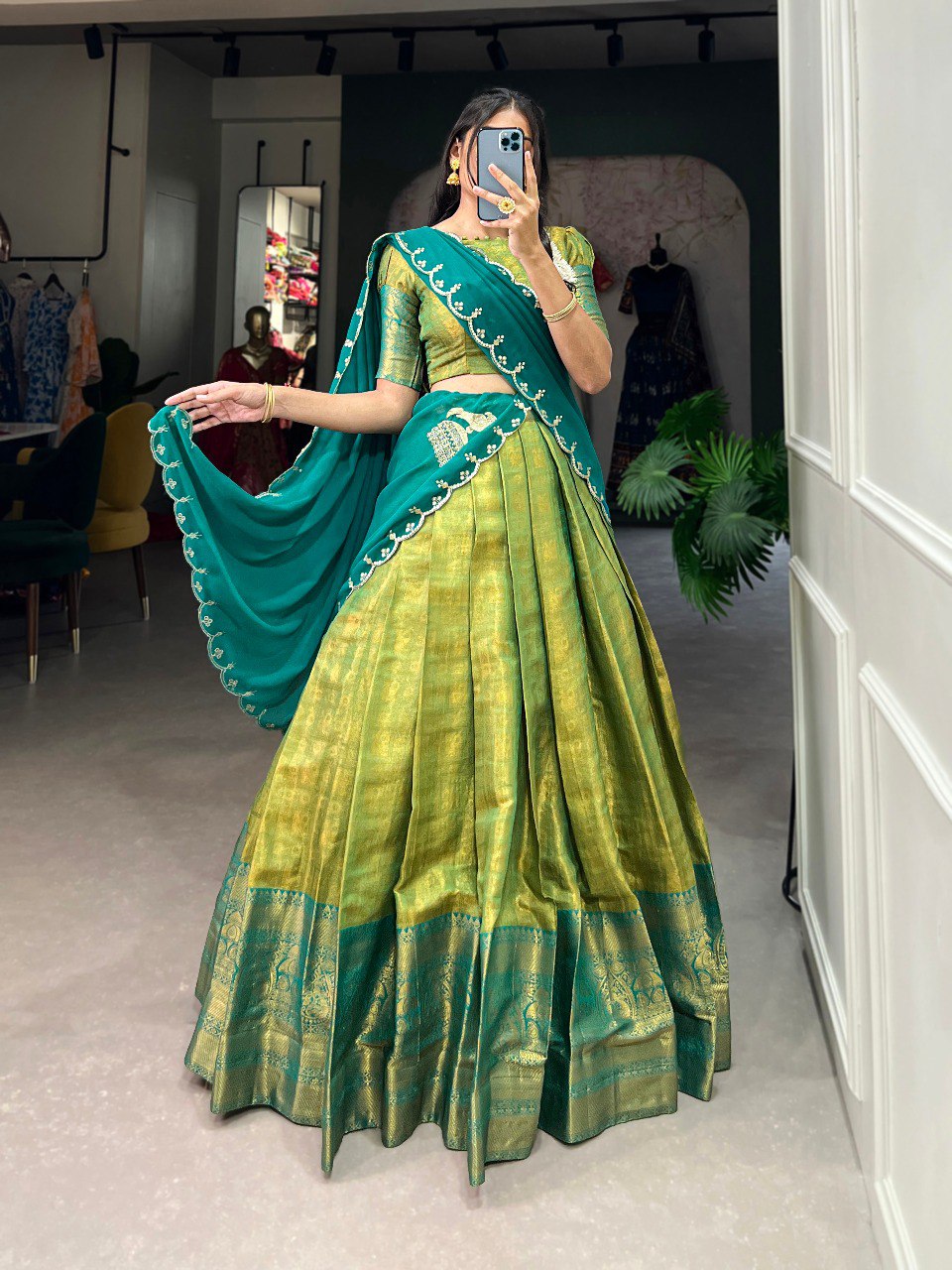 Parrot Color Zari Weaving Work Kanjivaram Wedding Lehenga Choli By WTW