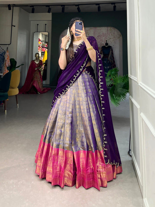 Captivating Lavender Jacquard Lehenga Choli Set - Graceful Weaves And Modern Flair By WTW