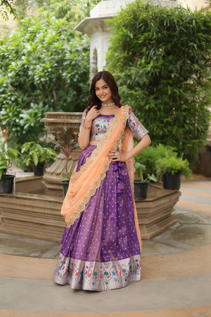 Woven Art Silk Jacquard Lehenga In Purple By WTW