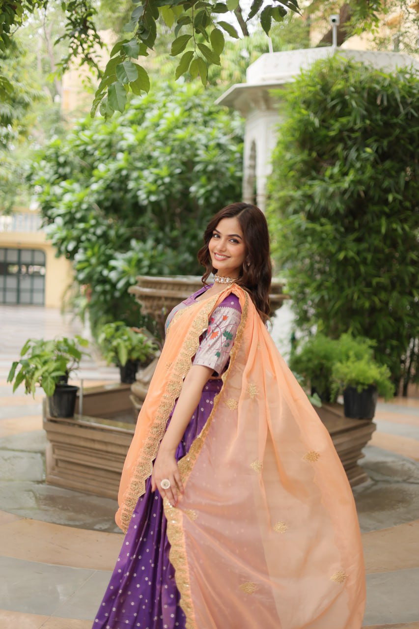 Woven Art Silk Jacquard Lehenga In Purple By WTW