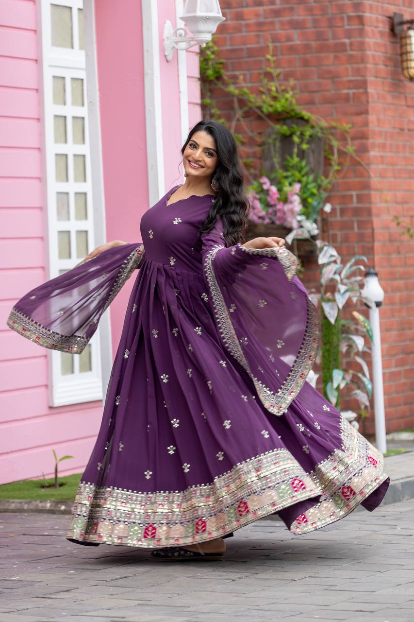 Exotic Purple Color Faux Georgette With Embroidery Sequence Work Anarkali Gown By WTW