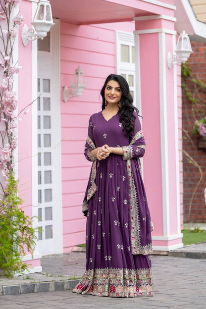 Exotic Purple Color Faux Georgette With Embroidery Sequence Work Anarkali Gown By WTW