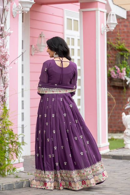 Exotic Purple Color Faux Georgette With Embroidery Sequence Work Anarkali Gown By WTW