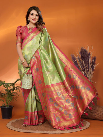 Rama Green Color Patola Silk Saree With Zari Weaving Work By WTW
