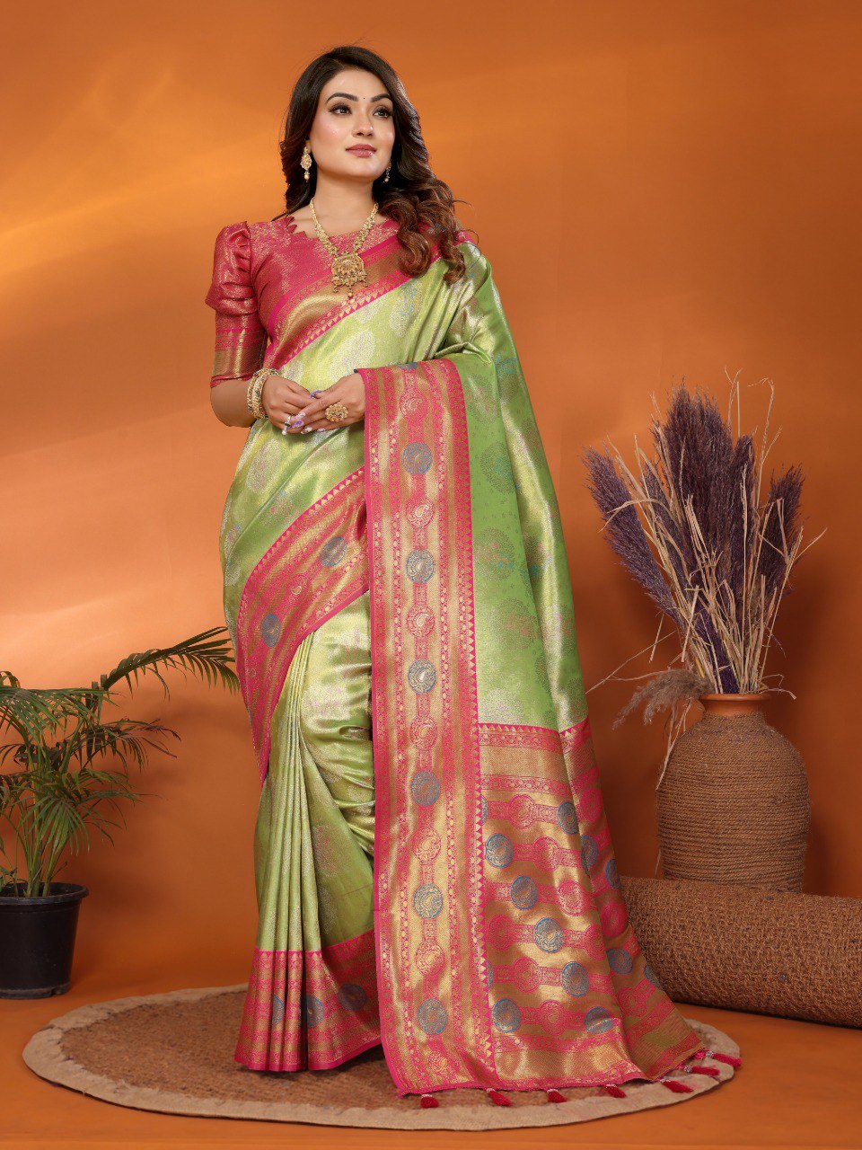 Rama Green Color Patola Silk Saree With Zari Weaving Work By WTW