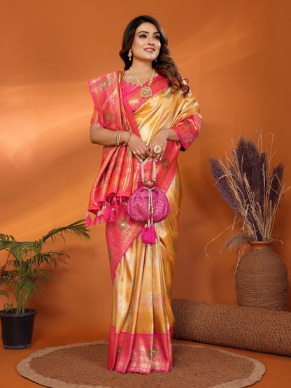 Preferable Banarasi Silk Yellow & Pink Color Saree By WTW