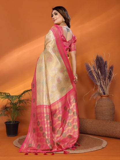 Preferable Banarasi Silk Yellow & Pink Color Saree By WTW