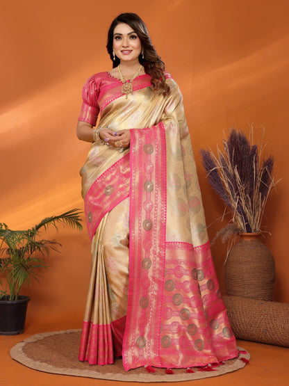 Preferable Banarasi Silk Yellow & Pink Color Saree By WTW