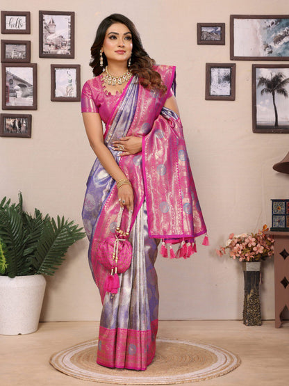 Preferable Banarasi Silk Purple & Pink Color Saree By WTW