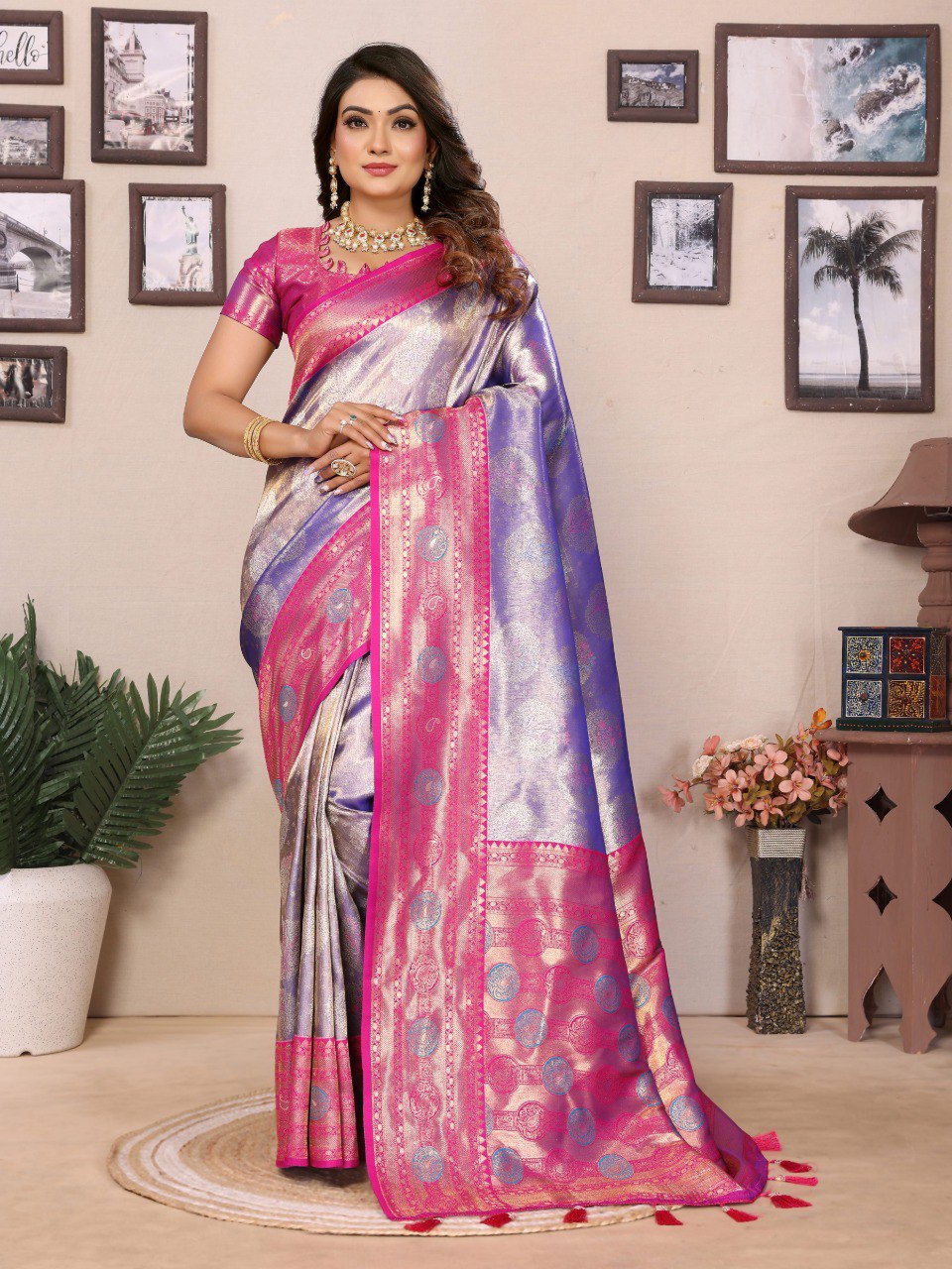 Preferable Banarasi Silk Purple & Pink Color Saree By WTW